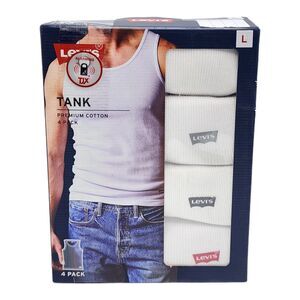 Levis Mens Ribbed Tank Top Shirt‎ 4 Pack Premium Soft Cotton White Size Large